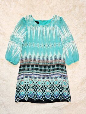 Amy's Closet Girl's Dress Ethnic-style Tunic/A-line 3/4 Sleeve Turquoise Size 14
